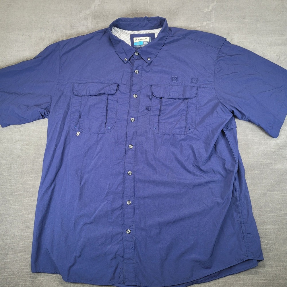 Magellan Outdoors Fish Gear Shirt Mens 2XL Tall Blue Short Sleeve Relaxed Fit